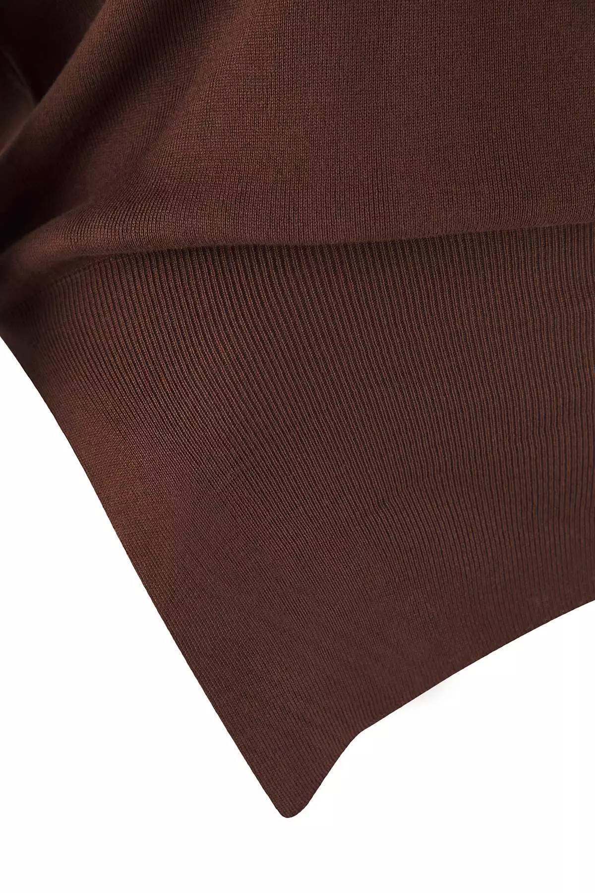 Brown Mercerized Look Boat Neck Slit Detailed Knitwear Sweater