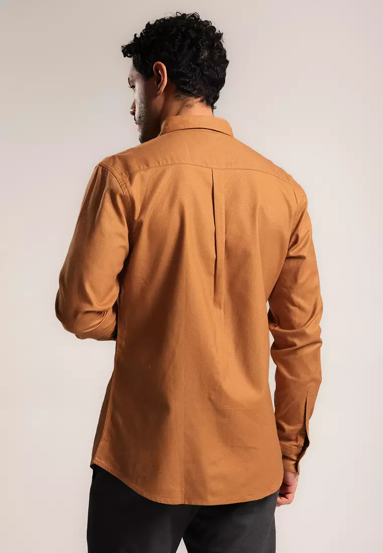 MOC - Kemeja Polos Pria Lengan Panjang Renton - Orange Dark