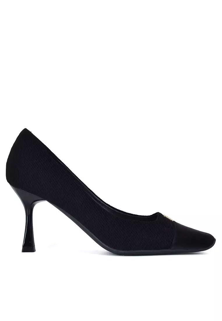 Discount on Twenty Eight Shoes  shoes - SKU: 6cm Metal Buckle Spliced Knit Spool Heel Pumps Xj3385-1