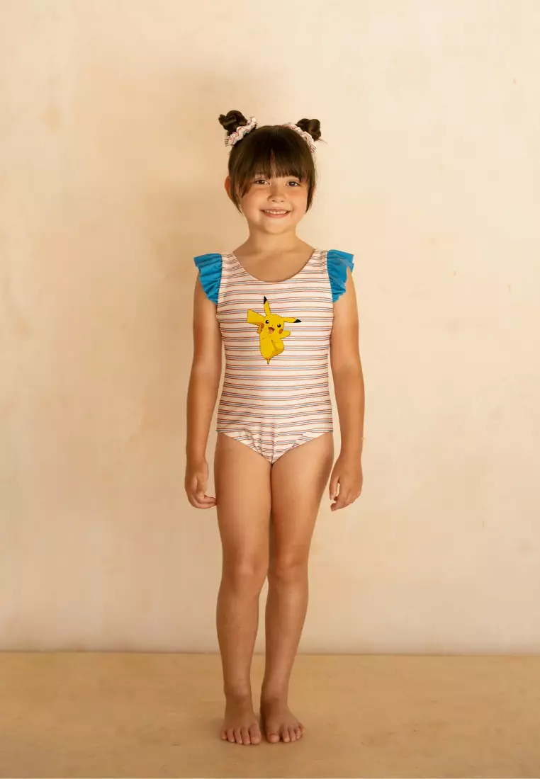 Pikachu Stripes Ruffle Cap Sleeves Leotard