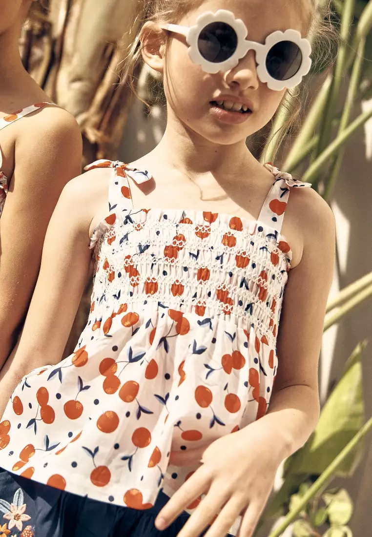 Ecru Cherry Print Top