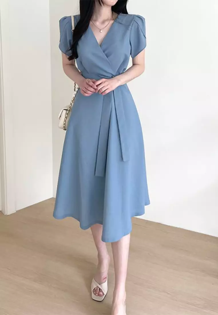 Summer elegant lace up waist cinching dress CA25032716BL