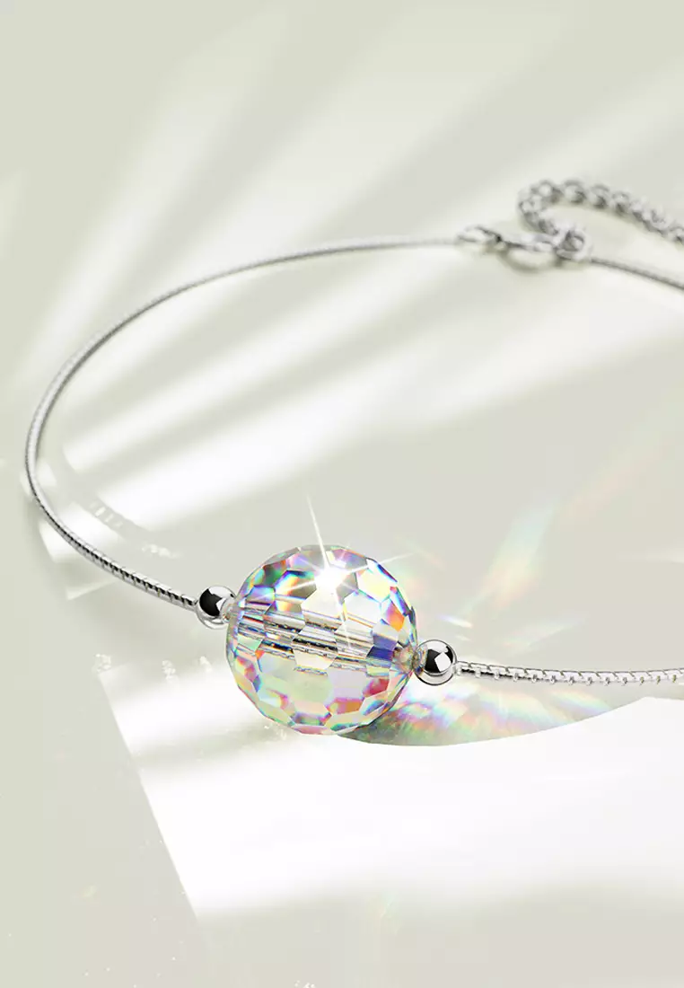 Solid 925 Sterling Silver Round-Shaped Single Stone White Gold Filled Bracelet Embellished with Crystals from SWAROVSKI®
