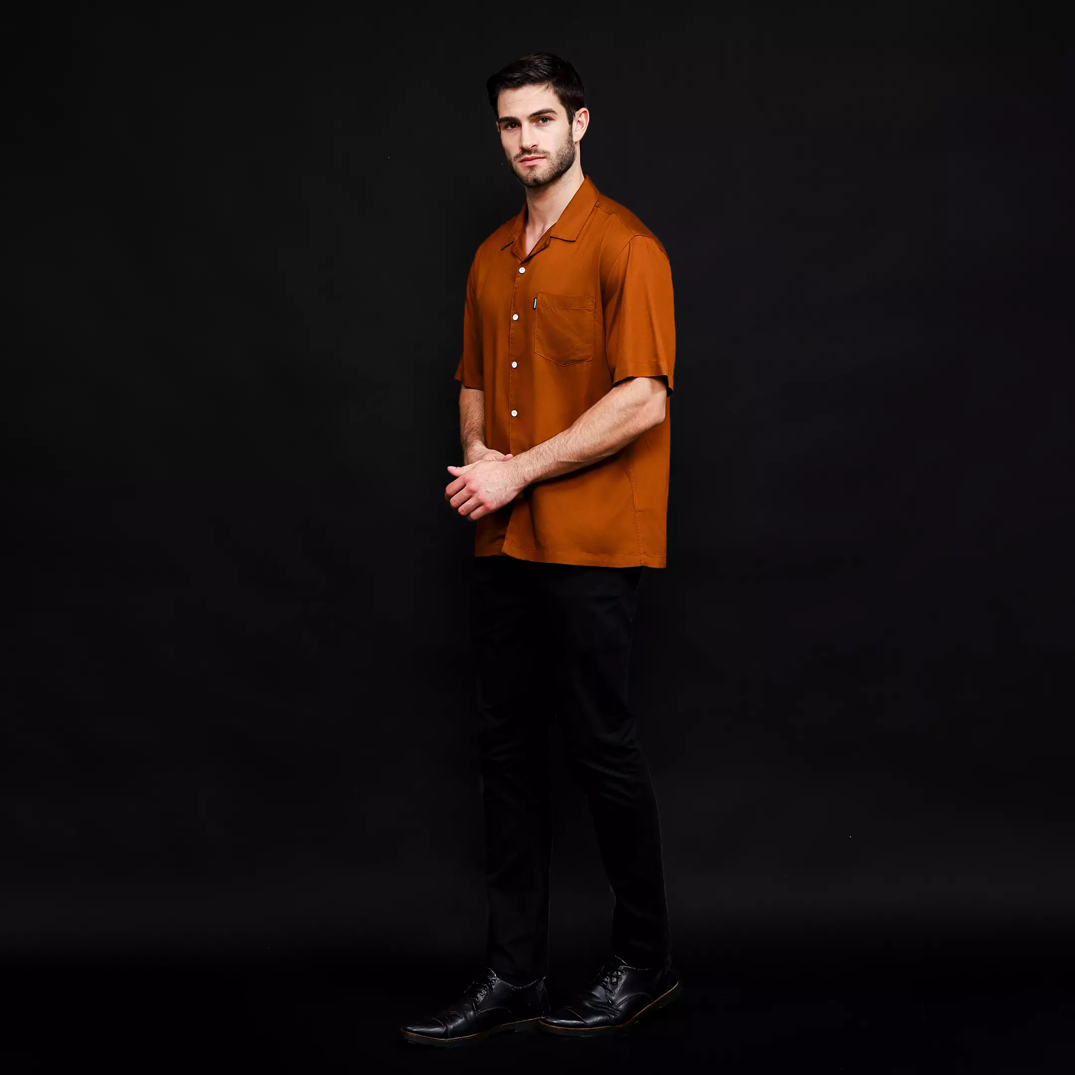 Rayon Collar Kemeja Pendek Polos Caramel