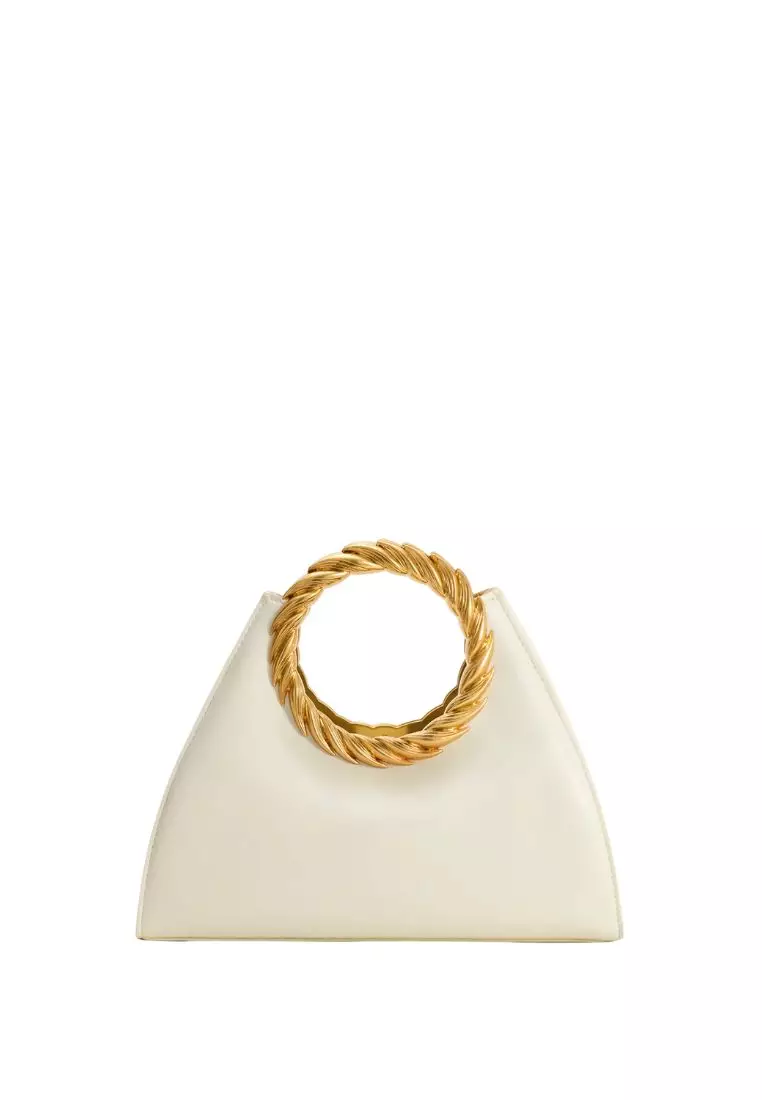 Amiya Leaf Handle Sculpture Bag - White