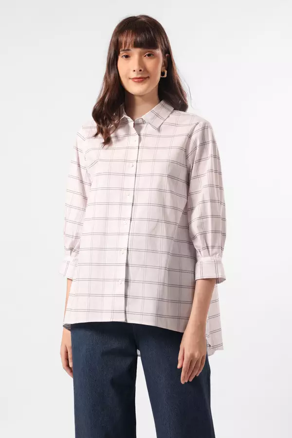 MINIMAL - Shaffa - Kemeja A Line Kotak Kotak - White Warna White