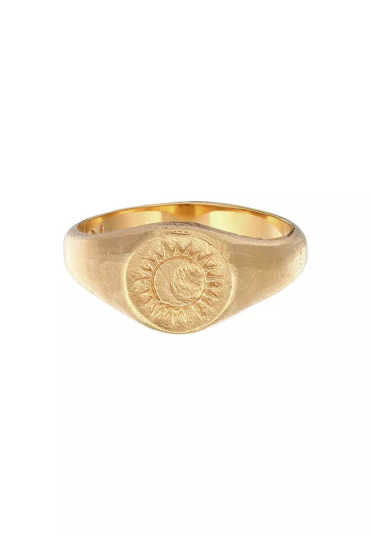 EXCLUSIVE Cincin Perhiasan Perak 925 Unisex Signet Sacred Sun Gold Plated