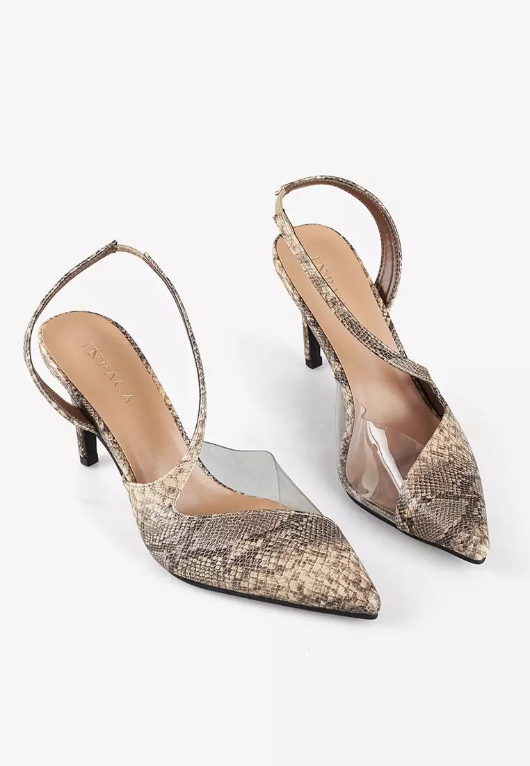 Faye stiletto pump heels with snake embossed leather