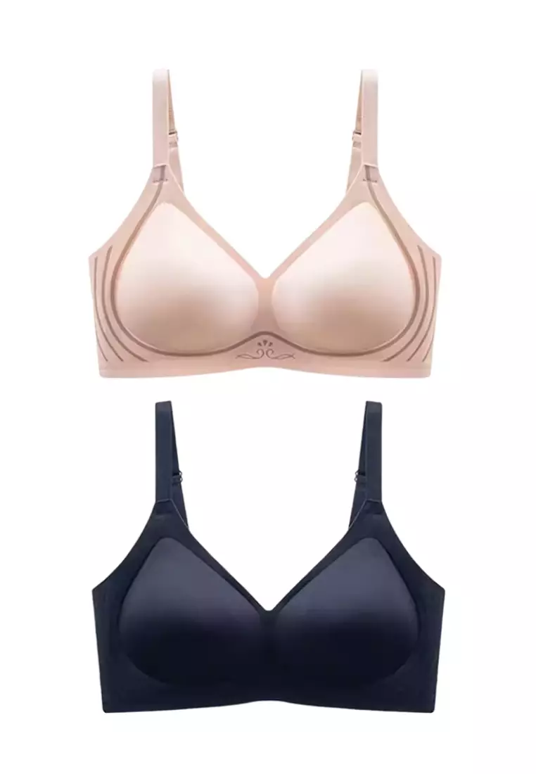 2 Pack Premium Blakely Seamless Wireless Padded Push Up Bra in Nude and  Black