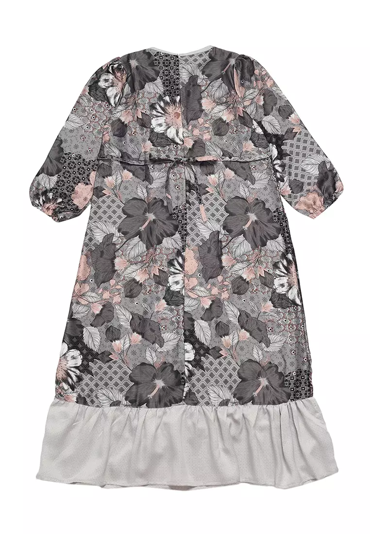 Baju Gamis Anak Perempuan Lentera Bunga Dark Grey - ADORABLE
