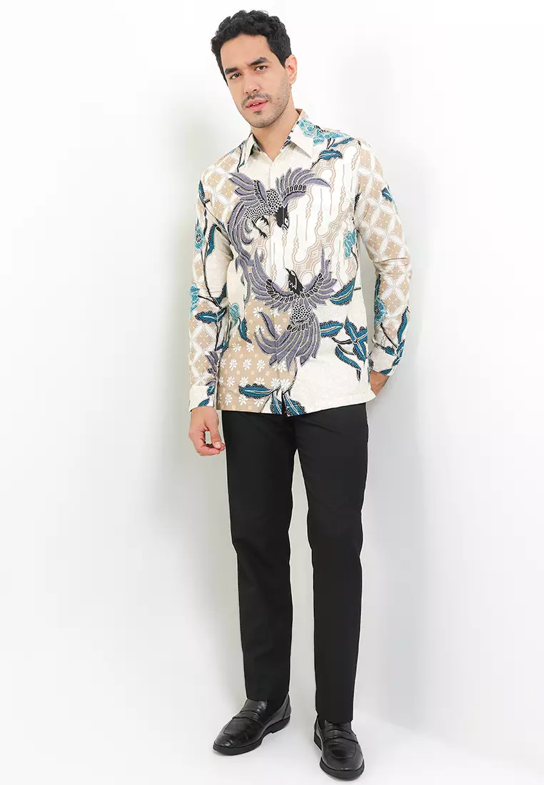 Kemeja Pria Lengan Panjang Furing Akyas Katun Prada Lining Broken White