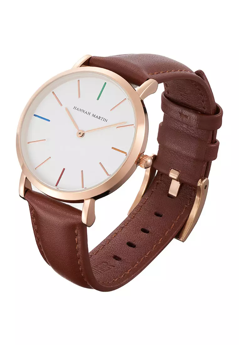 Hue Brown 36 Women Leather Wrist Watch & Bangle Set