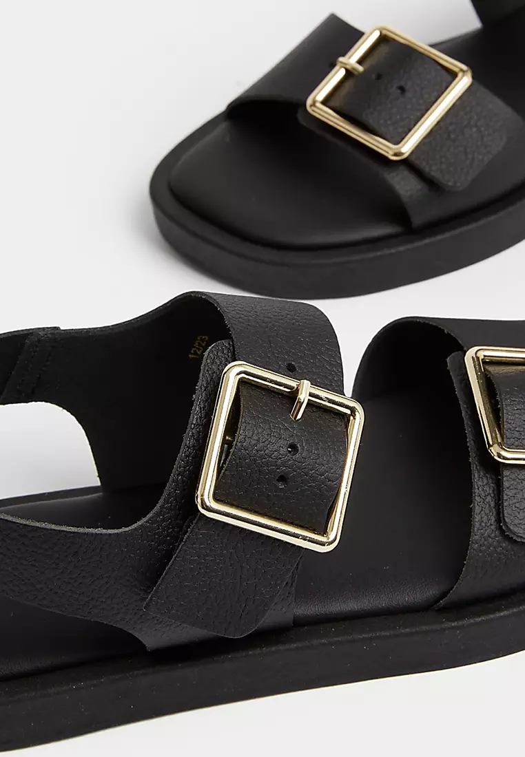 Leather Buckle Ankle Strap Flatform Sandals