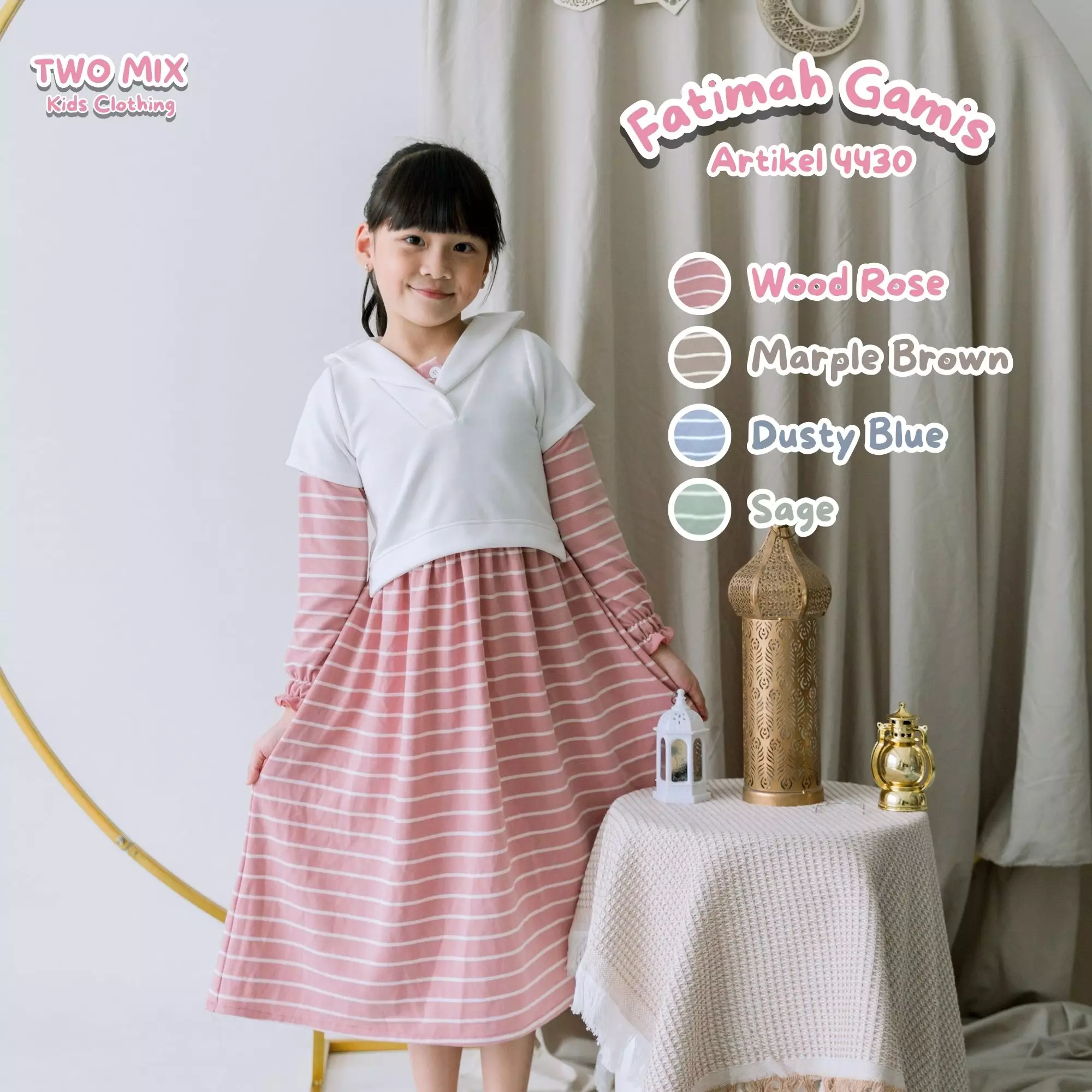 Two Mix Fatimah Baju Dress Gamis Anak Perempuan 1-12 Tahun 4430