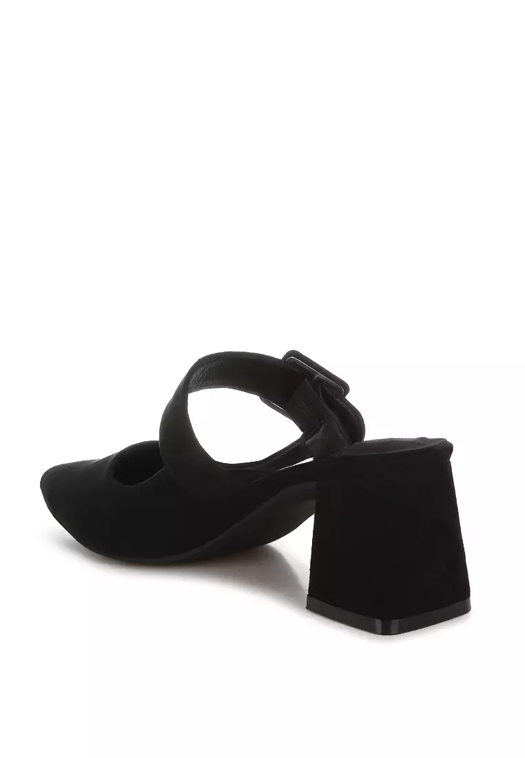 Detail Tali Gesper Sepatu Mules Microfiber Warna Hitam