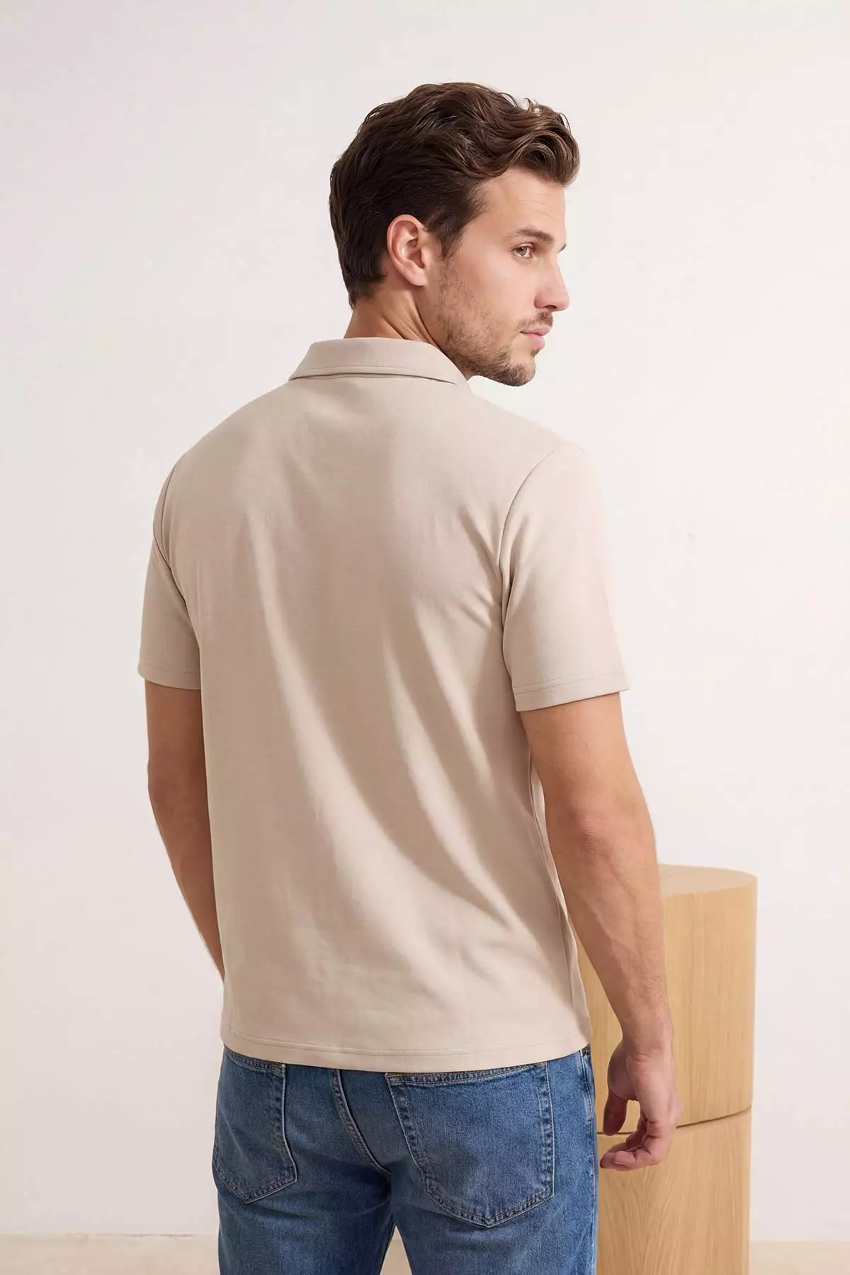 Stone Regular/Normal Cut Soft-Textured Polo Neck T-Shirt Tmnss26Po00034