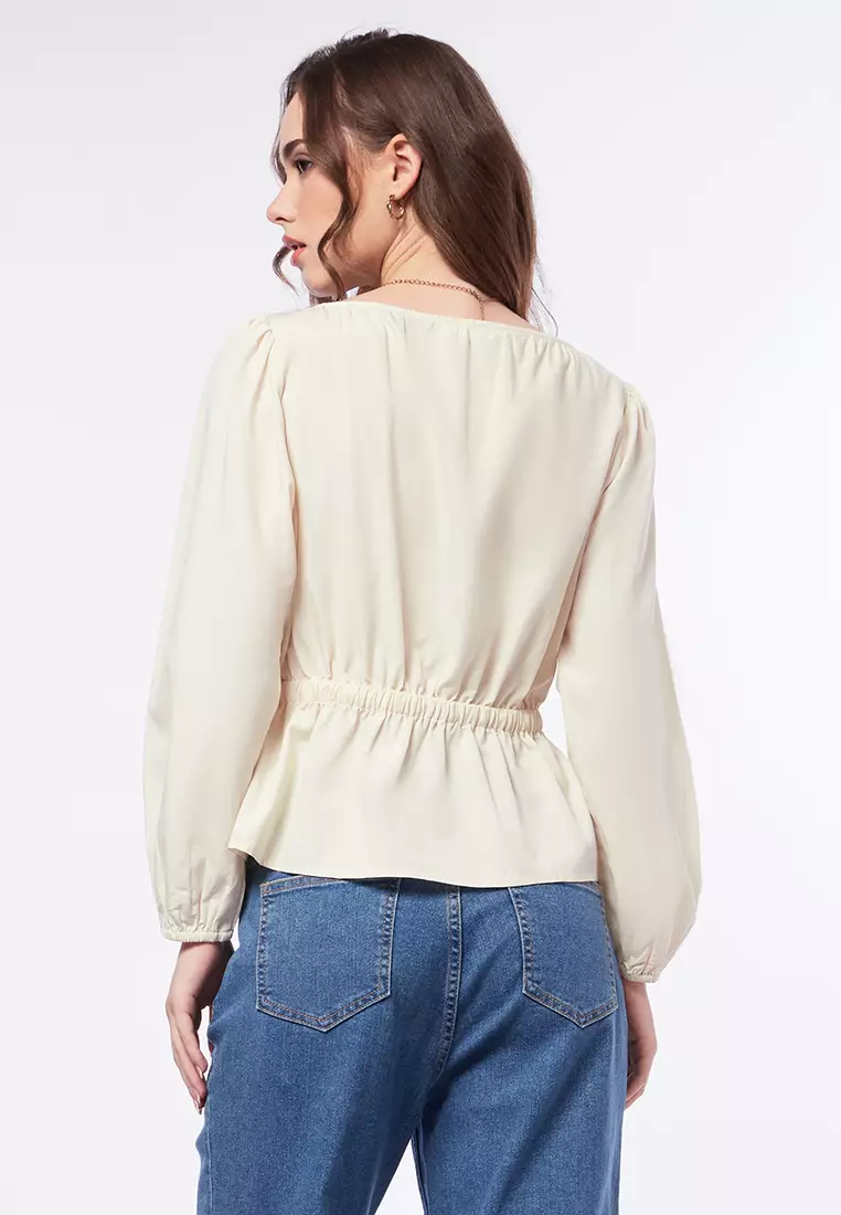 Jual Et Cetera Long Sleeve Top With Drawstring Details Off White Original Zalora Indonesia