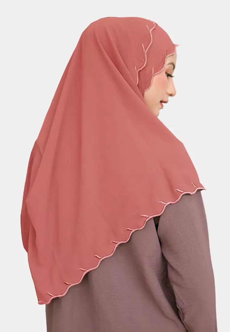 Zelena - Clarisa Shawl Embroidery | Hijab Pashmina Bordir - Coral Almond