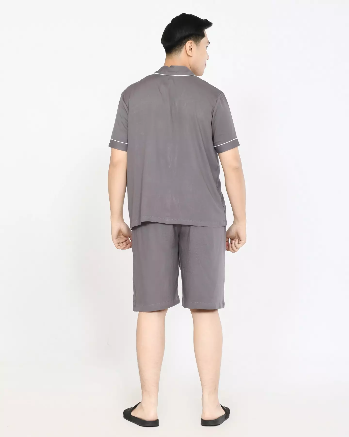 Setelan Piyama Lengan Pendek Dio [ABU-ABU] Baju Tidur Katun Pria Size L-XXL Polos