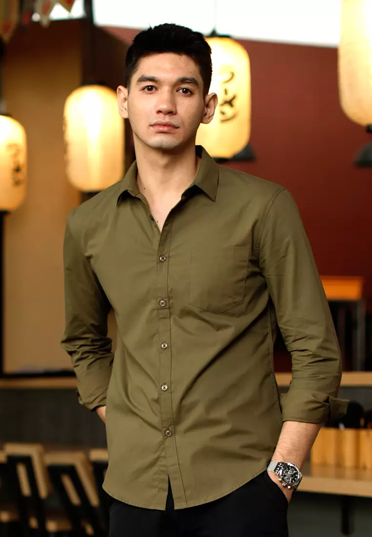Oxcon Long Sleeve Business Shirt soft cotton Olive
