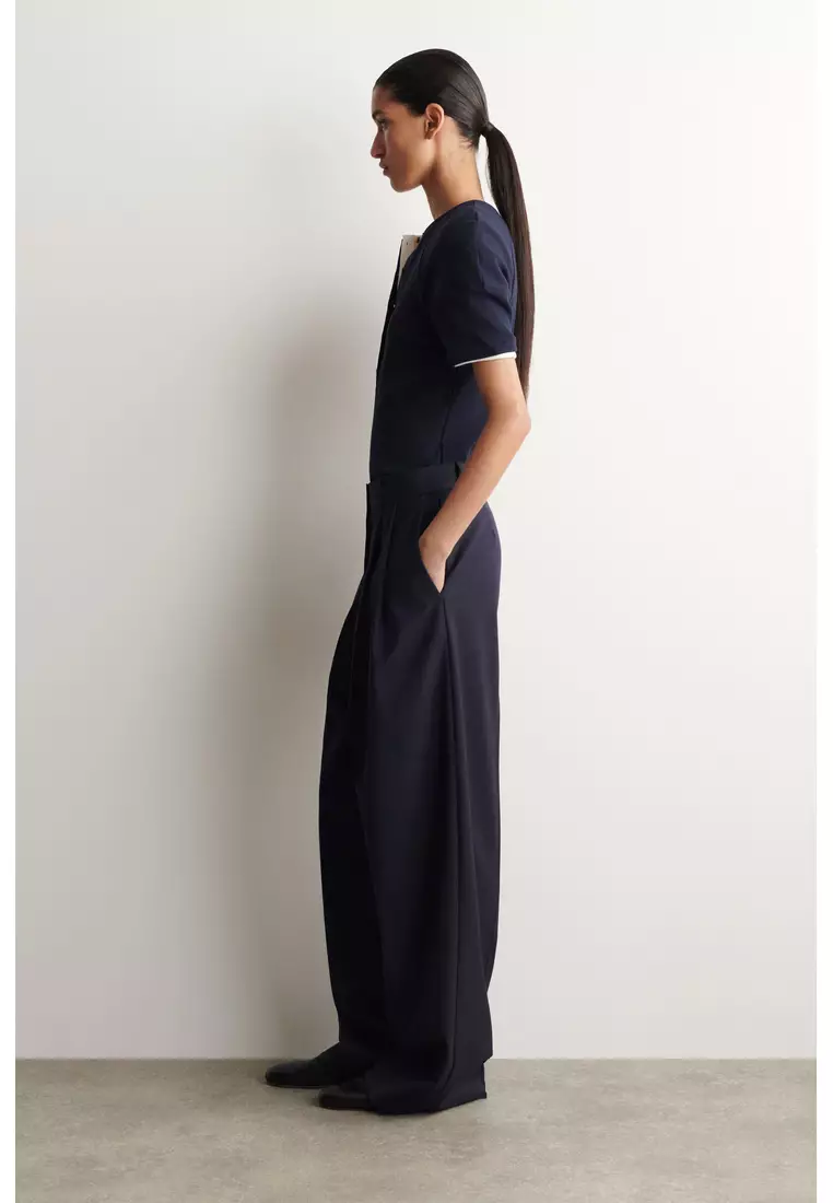 ROUNDED RIBBED JERSEY HENLEY TOP