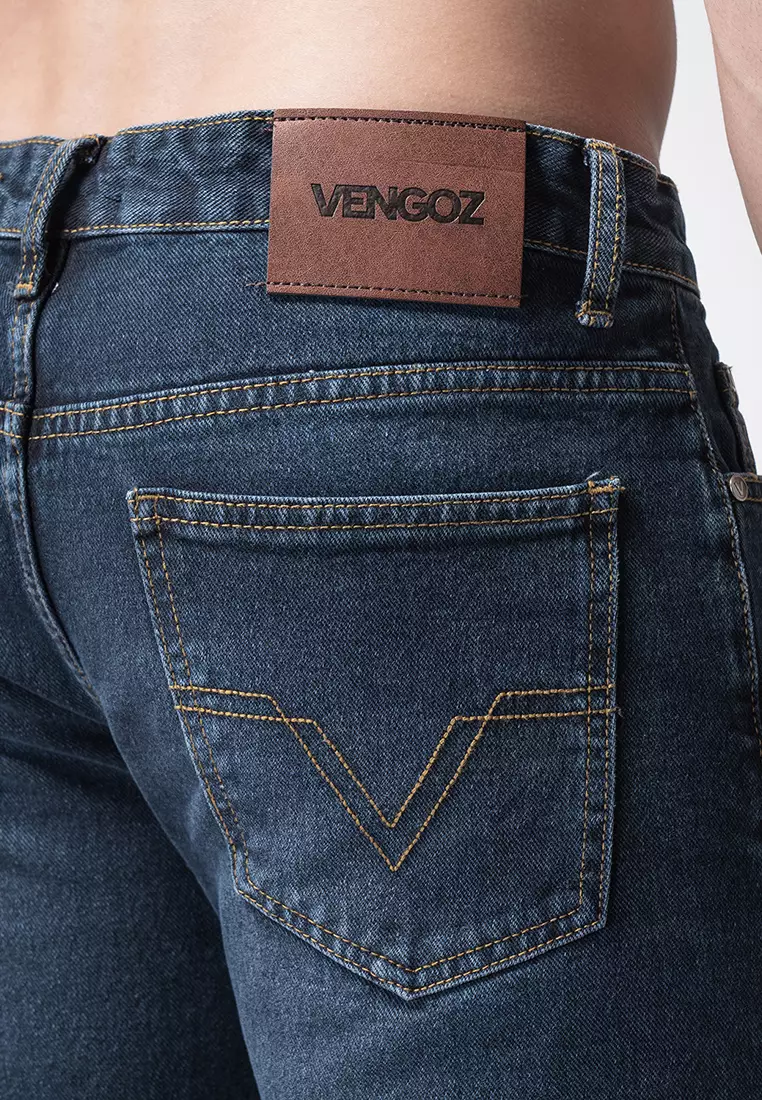 Tapered Fit Jeans Premium Dark Blue Wash Ripped