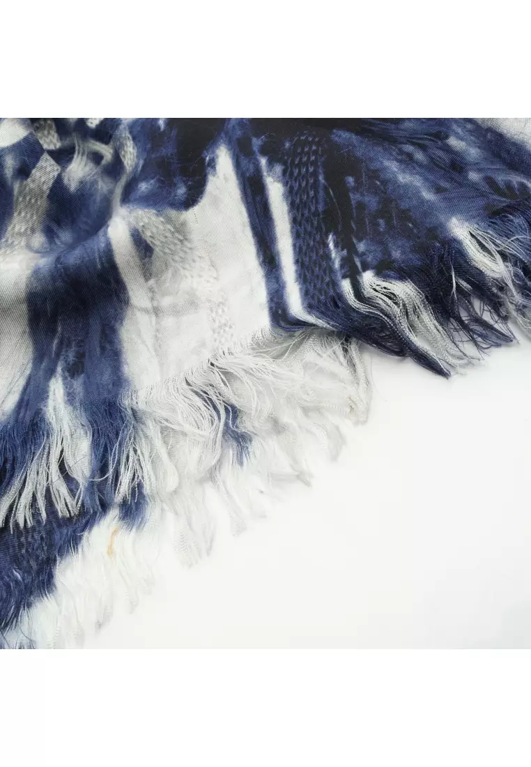 Pre-Loved Chanel shawl scarf logo silk dark blue gray