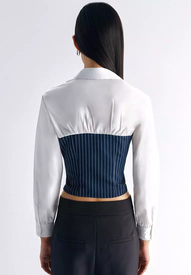 2 Layered Stripe Shirt - Navy/White