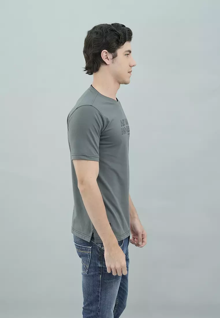 LGS - Kaos Casual Lengan Pendek Gambar Sablon "Art Has No Rules" Warna Abu Slim Fit - JTS.322.S3210F.01.C