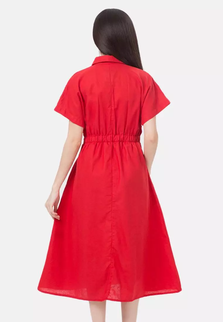 Layla Midi Dress Linen in Red