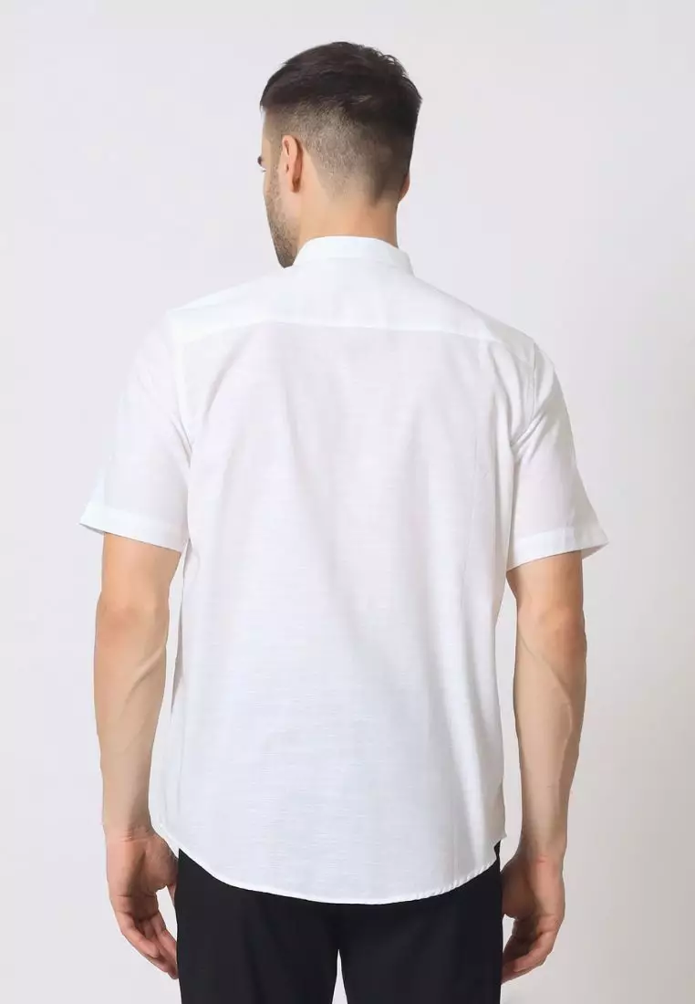 Cotton Well Zayn Shirt Broken White | Kemeja Koko Oxford Slub Lengan Pendek Putih
