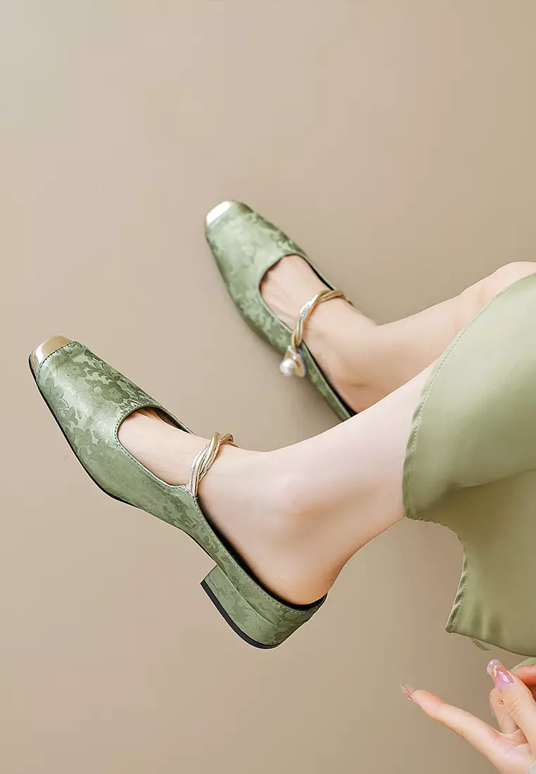 3.5CM Pearl Strap Satin Mules WW958-3