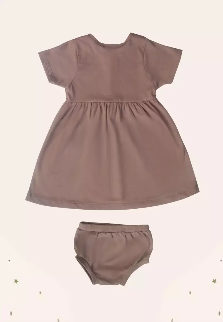 Two Mix Short Sleeve Dress - Dress Anak Perempuan Bahan Katun Combed 4219 Brown