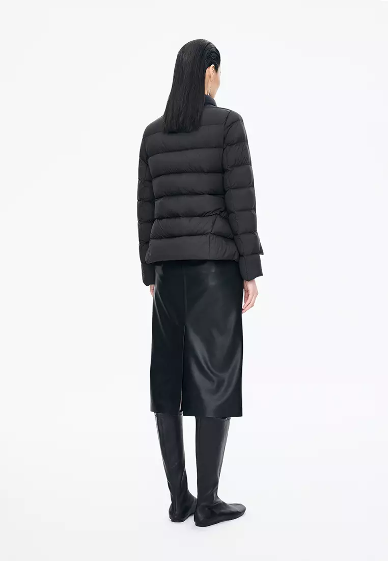 混紡90白鴨絨橫切線修身短款羽絨服