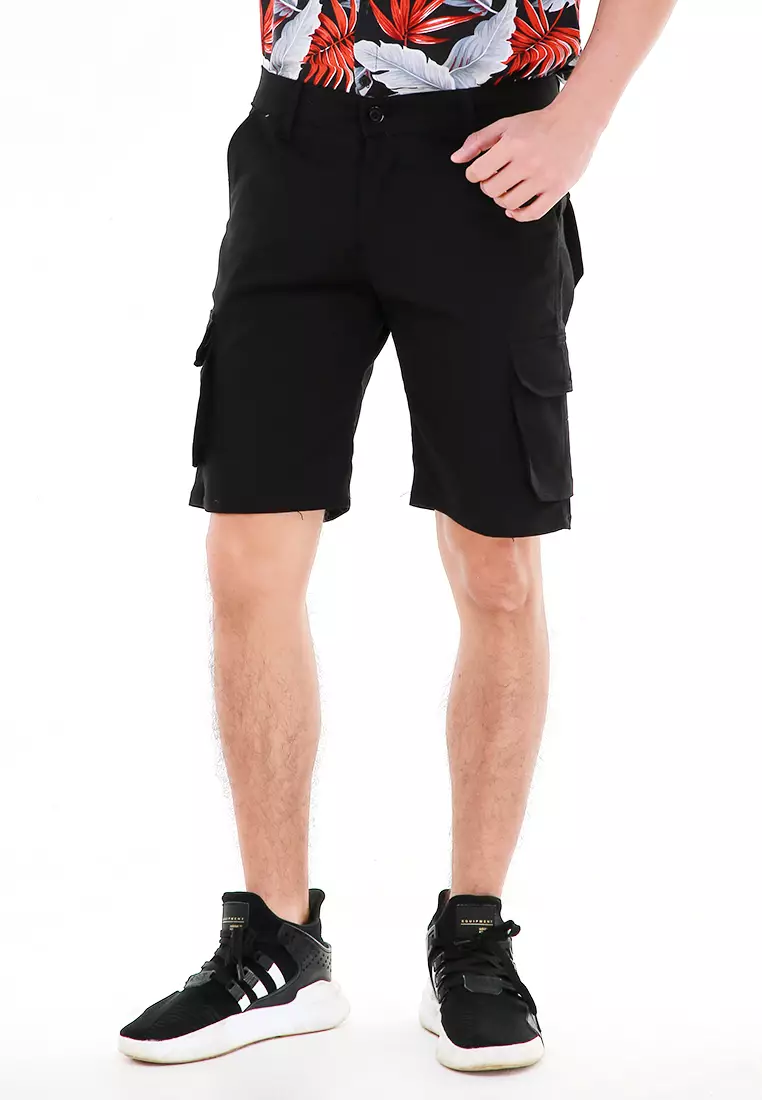 Rishham Short Pants Cargo Casual  Pria Many Pockets Adventure Material Cotton ORIGINAL - Black