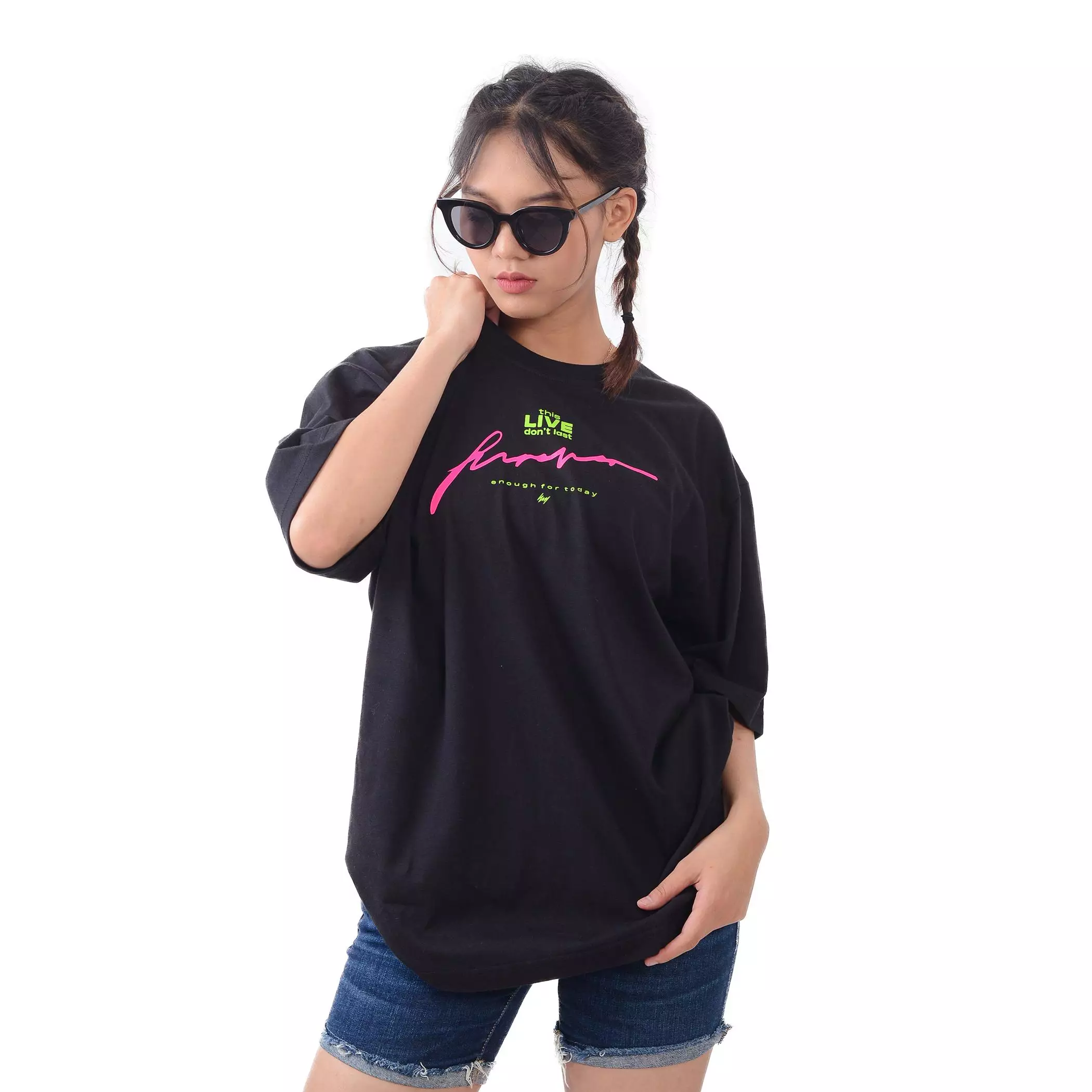 Kuiy - Enough T-Shirt Kaos Oversize Live Forever Black EN042 Wanita Oblong