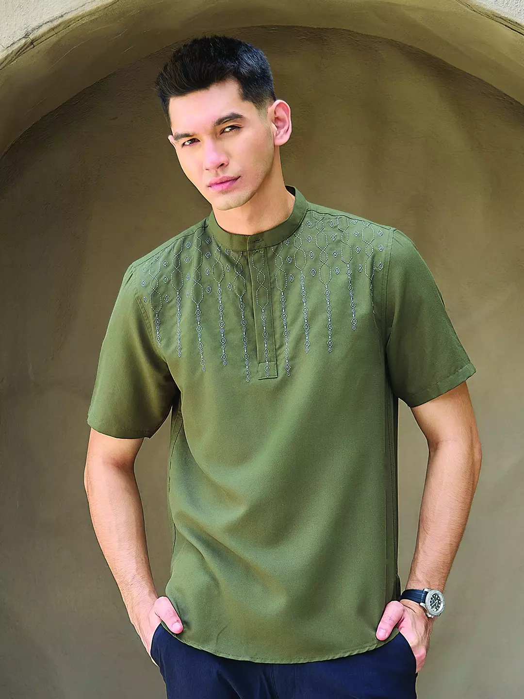 OXCON Kemeja koko Tangan Pendek Bordir Baiq Army