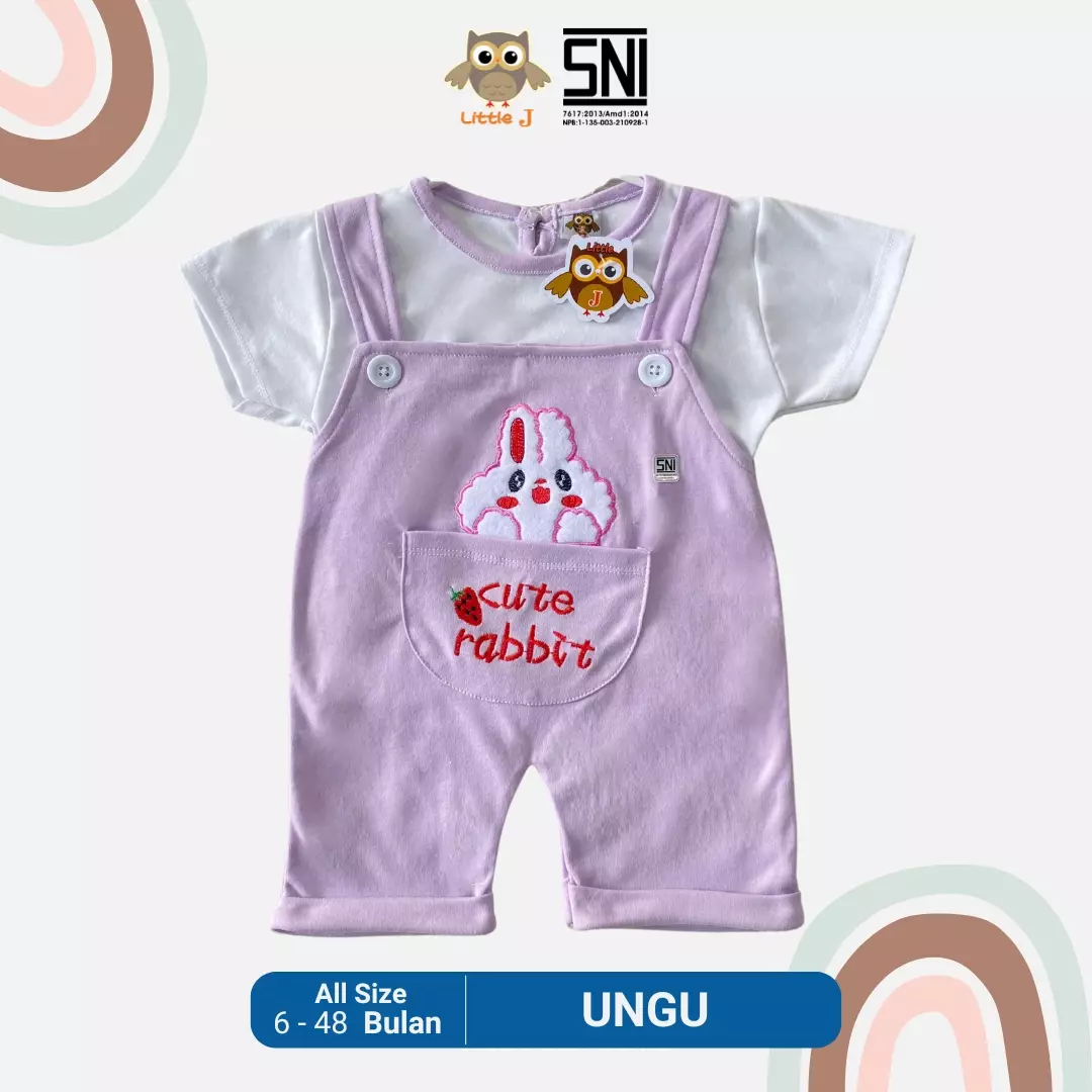Overall Set Bayi Jumpsuit Singlet Anak Cewek Romper Celana Pendek Cute Rabbit Pink