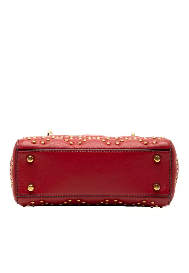 Pre-Loved Dior Mini Lambskin Cannage Studded Supple Lady Dior