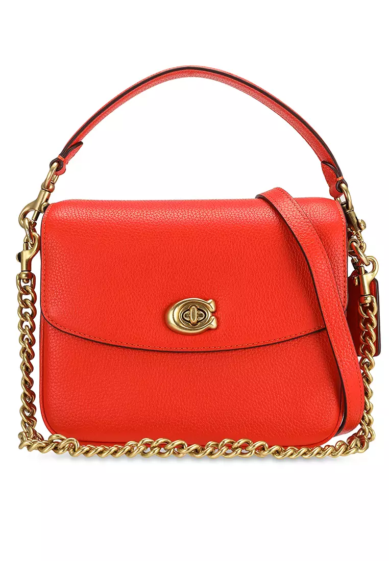 COACH Nora Small Khaki Red Signature PVC Kisslock Chain Crossbody