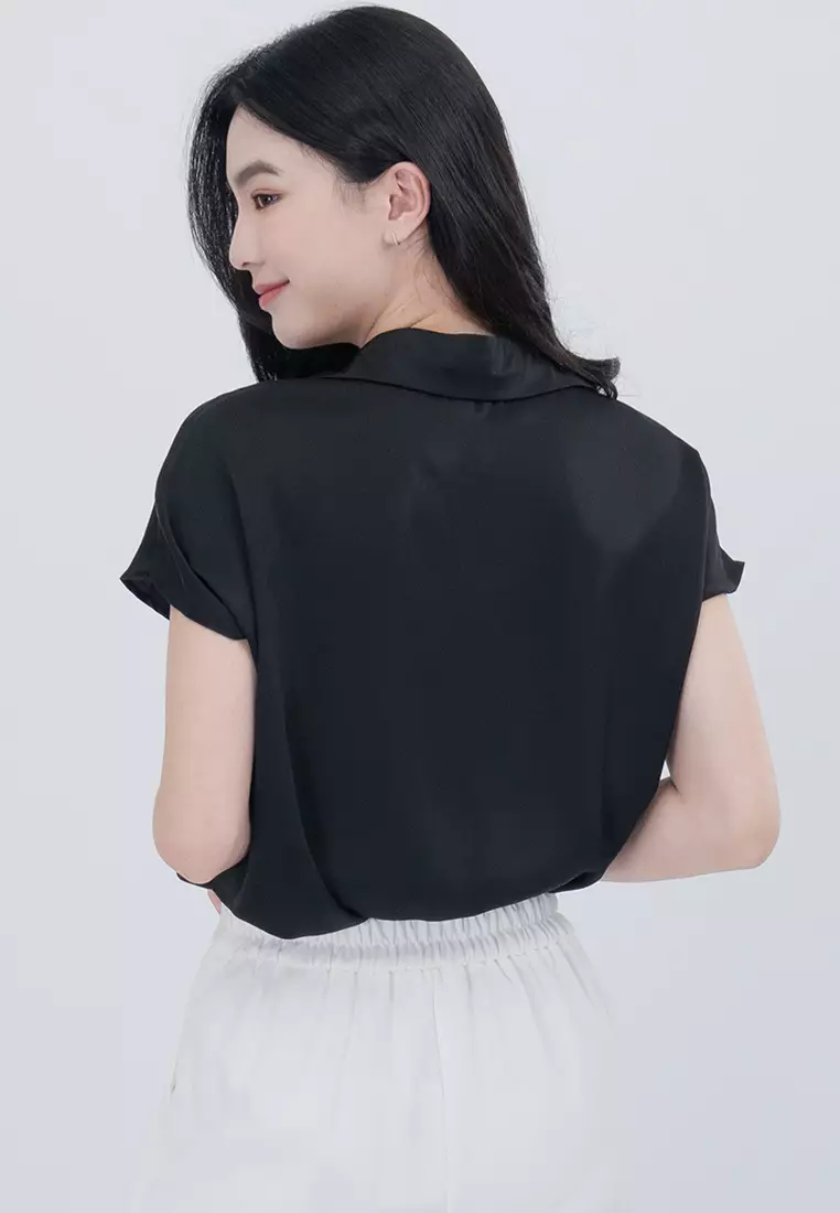 领口V领凉感面料衬衫上衣