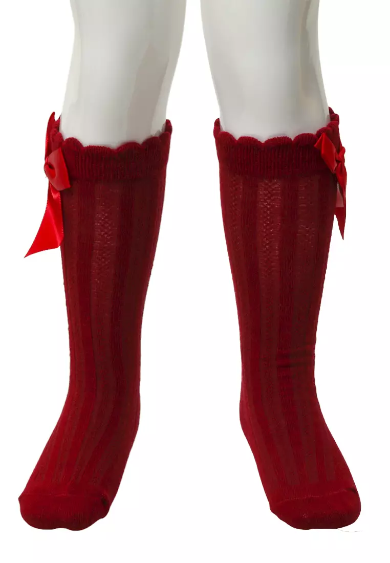 Candie Kaos Kaki Panjang Anak Perempuan Desain Pita Kids Socks Anti Slip Material Cotton ORIGINAL - Red