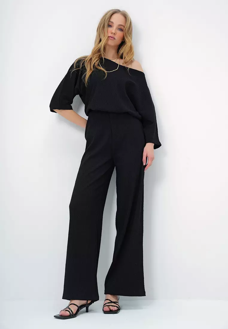 Bat Sleeve Blouse and Palazzo Trousers Set