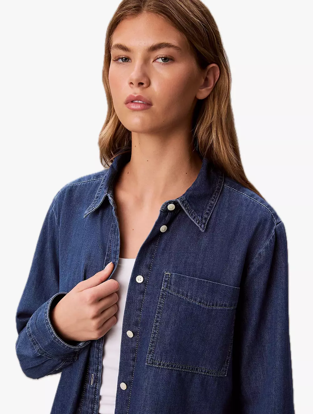 Calvin Klein - Denim Cropped Relaxed Button-Down Shirt