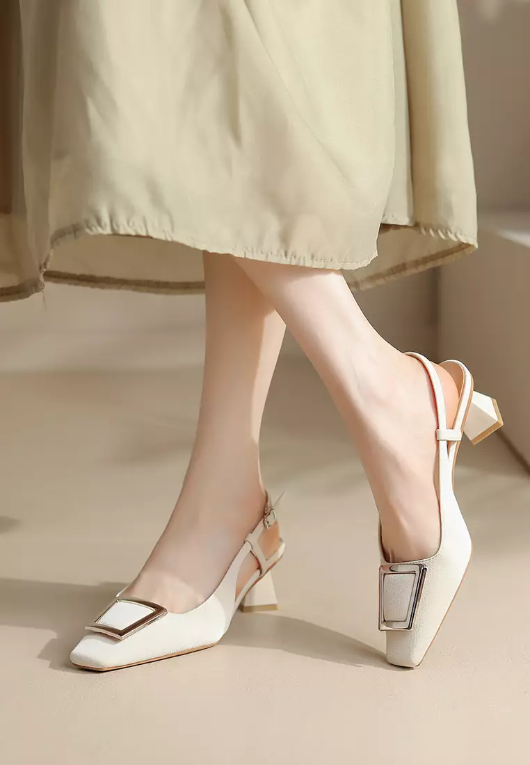 5CM Square Buckle Slingback Mid Heels XJ1328-2