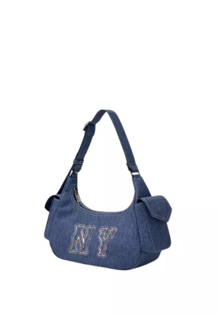Jual MLB Korea Basic Mega Logo Pocket Denim Hobo Bag - NY
