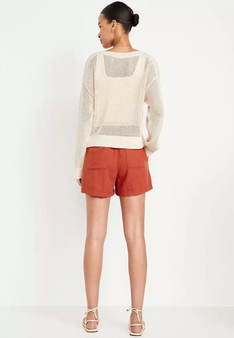 High-Waisted Linen-Blend Shorts -- 3.5-inch inseam
