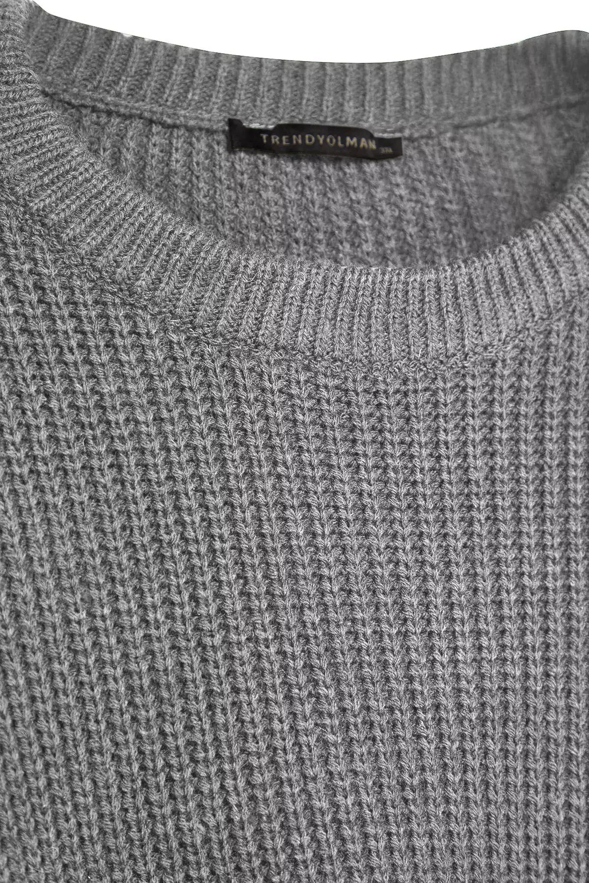 Men's Oversize Gray Knitwear Sweater - Crew Neck, Plus Size Tmnaw24An00001