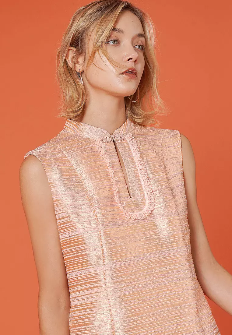 Front Keyhole Fringe Trim Dress