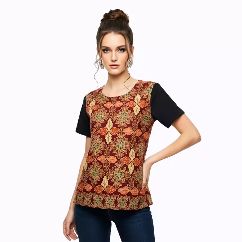 Blouse Batik Wanita - Bhatara Batik Dianne - Atasan Batik Modern Lengan Pendek